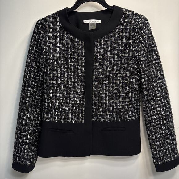 Peter Nygard Boucle Tweed Blazer Jacket Silver Metallic - Sz 6 - Picture 1 of 16